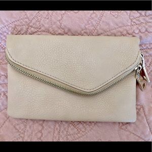 Nude leather clutch